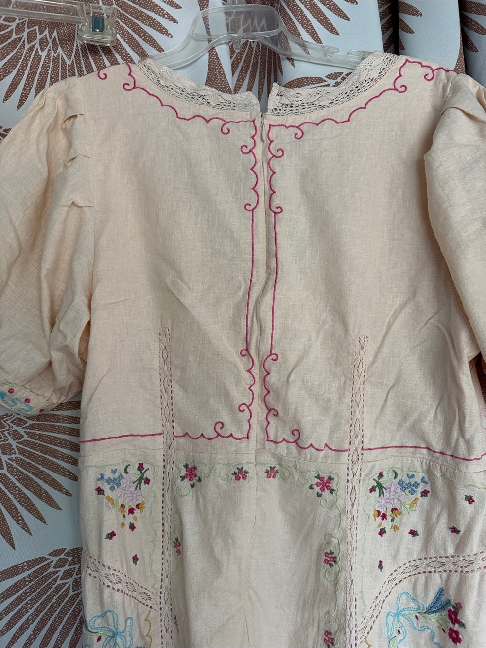 Anthropologie linen embroidered crochet dress 20w 2x - Picture 5 of 16